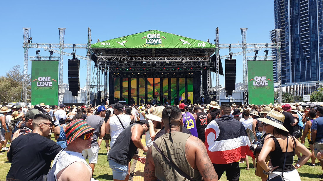 One Love festival main stage with line array PA system